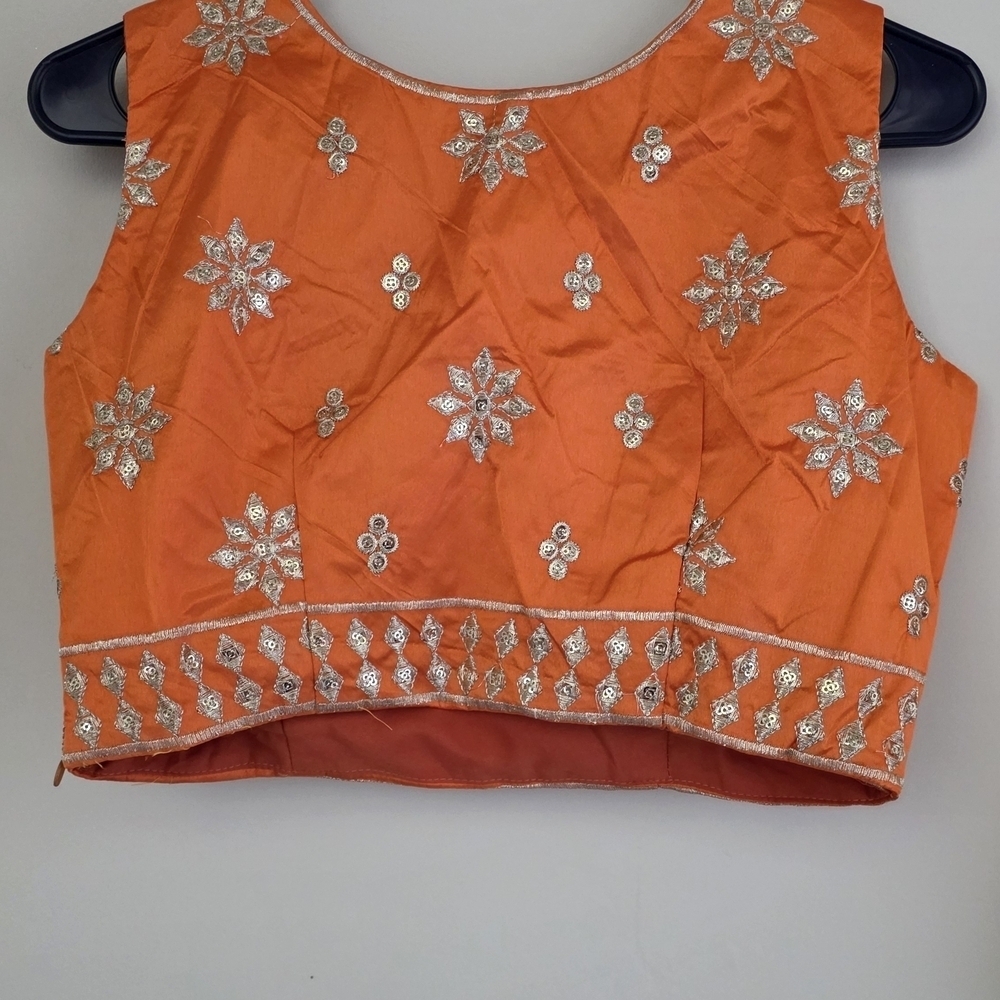 Delightful Orange Sequins, Zari With Embroidered Devsena Silk Lehenga Choli - Picture 11 of 13